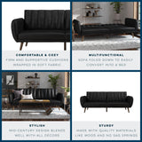 Novogratz Brittany 82 Inch Futon Sofa Bed in Faux Leather, Upholstered Couch Sleeper with Tufted Back, Mid-Century Modern, Black Novogratz