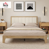 HOMCOM Queen Size Bed Frame with Upholstered Headboard, Platform Bed Frame with Wooden Slats, No Box Spring Needed, Easy Assembly, Oak HOMCOM