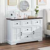 KHLJJU Farmhouse 5+2 White Dresser for Bedroom, Chest of Drawers for Bedroom with 5 wooden Drawers and 2 Cross Doors, Wood Dressers Storage TV Stand for Bedroom, Living Room KHLJJU