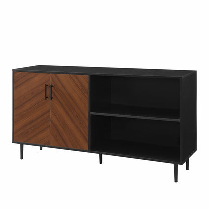 Walker Edison Fehr Modern 2 Door Bookmatch Asymmetrical Console for TVs up to 65 Inches, 58 Inch, Black - WoodArtSupply