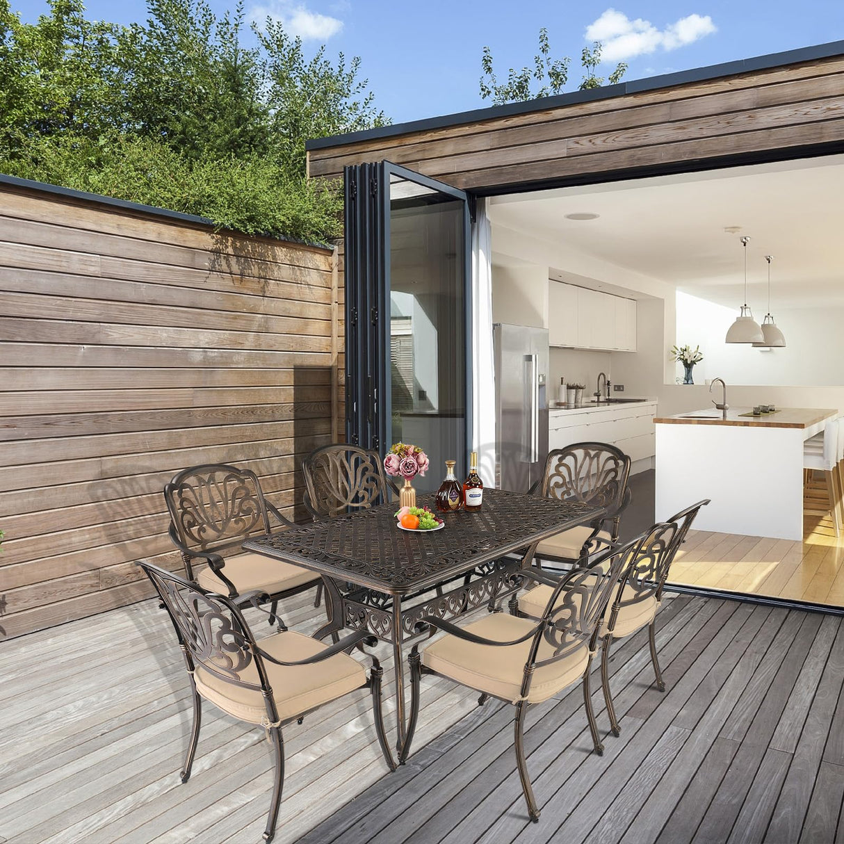 VINGLI Outdoor Dining Chairs Set of 4 with Cushion Aluminum Patio Chairs, Cast Aluminum Patio Furniture Aluminum Outdoor Chairs for Backyard, Poolside, Balcony Bronze (4, Elizabeth Back with Cushion) VINGLI