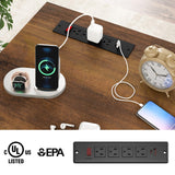 Farmhouse 61'' Executive Desk with 5 Drawers, Rustic Office Desk Computer Desk with Charging Station, File Drawers and Storage Cabinet, Wood Workstation for Home Office and Study, Unique White Halitaa