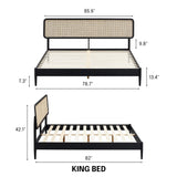 NTC Lupin Wooden Bed Frame with Headboard and Natural Rattan, Solid Oak Foundation with Silent Slats, 1000 Lb Capacity, Effortless Assembly, King - Burnt Black NTC