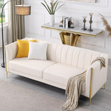 FOTOSOK 78'' Sofa, Modern White Couches for Living Room with 2 Throw Pillows, Comfy Faux Leather Sofa 3 Seater Sofa with Gold Metal Legs, Cloud Sofa Couch Deep Seat Sofas (Cream White) FOTOSOK