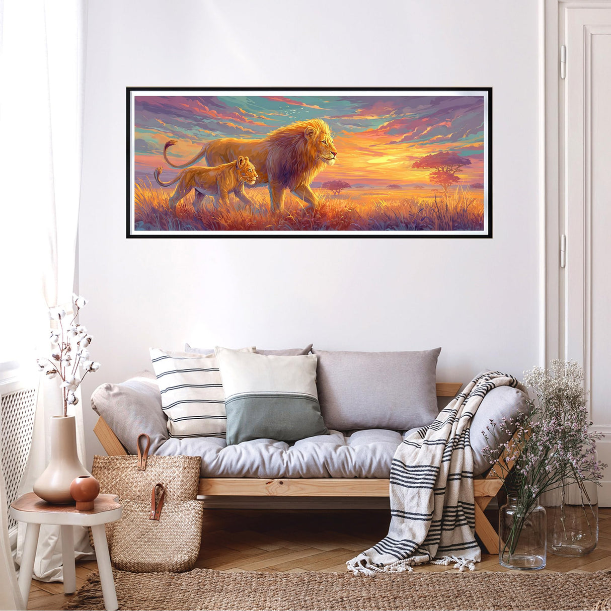 Reofrey Large Diamond Art Kits for Adults Lion, 30x80cm/12x31.5inch Full Drill Round Rhinestone Big Diamond Painting Kit Animals, Cross Stitch Embroidery Canvas for Crafts Home Wall Decor Reofrey