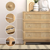 3 Drawer Rattan Dresser for Bedroom, Modern Natural Wooden Dresser, Beside Table for Closet, Boho Nightstand Chests of Drawers for Bedroom, Living Room, Entryway, Hallway yesasin