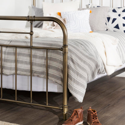 Vintage Bohemian Queen Bed Frame with Metal Iron Pipe Design in Bronze - WoodArtSupply