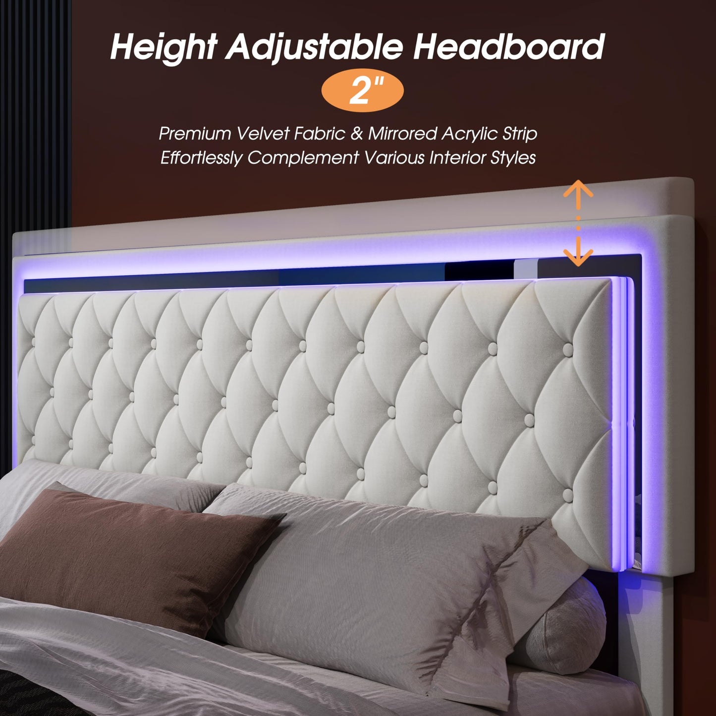 Jocisland Velvet Upholstered Queen Bed Frame with LED Lights and Storage Drawers - WoodArtSupply