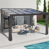 GARTOO 10’ x 13’ Upgraded Wall-Mounted Gazebo, Aluminum Outdoor Patio Lean to Gazebo Pergola with Roof, Gazebo Canopy Awnings to House for Garden, Lawn, Backyard Deck and More GARTOO