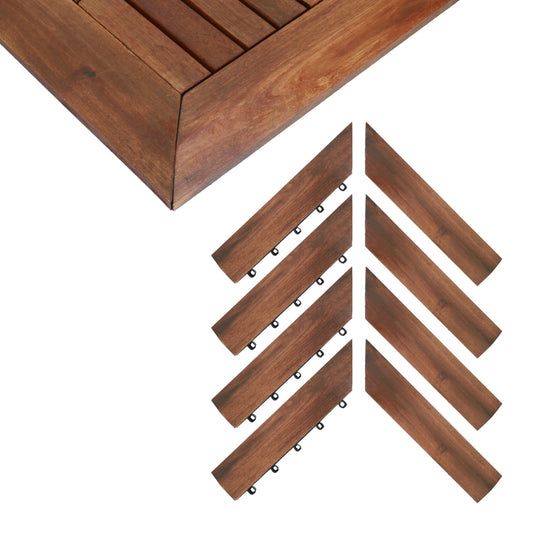 CLOVERHOLM Interlocking Deck Tiles Corner Trim Pieces, Waterproof, Easy Snap, Round Interlocking, Cover 4 Corners, Easy Match with Any Patio Tile 12" Colors (Walnut) (8, 8 Corner Trim)