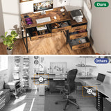 Unikito Computer Desk with 5 Drawers, Reversible Home Office Desk with Power Outlets, Sturdy Writing Desk with File Cabinet and Printer Stand, Vanity Desk with Storage for Small Space, Rustic Brown Unikito