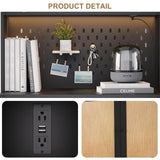 Svimi Rattan Kitchen Pantry Storage Cabinet with Power Outlets, LED Lights, Pegboard - 62.6" Tall Hutch Sideboard Buffet Cabinet, Organized Storage for Kitchen, Dining Room and Hallway Black Svimi