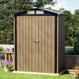 Grovellis 5x3 FT Outdoor Metal Storage Shed with Floor Frame, Double Door, 1 Clear Window, Tool Shed for Garden, Patio, Backyard Brown Grovellis