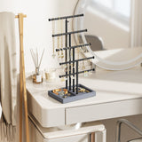 Love-KANKEI Jewelry Organizer Stand,5 Tier Large Necklace Holder with Wood Base,Jewelry holder stand Tree for Display,Bracelets Earrings Rings,Height Adjustable Gift Weathered Grey Love-KANKEI