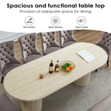 63"-94" Extendable Dining Table Set with 10 Beige Upholstered Chairs, 11 Piece Modern Oval Kitchen Table Set for 10 People, Space-Saving Expandable Dining Room Table Set with Wood Fluted Base Nimaolt