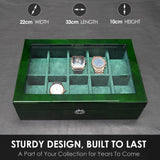 SYENS Watch Box for Men 10 Watches Storage Organizer Case, Smart Watch Display, Green Wood with Soft Suede Interior, Large Glass Window, Gift for Women and Man (10W-GR) SYENS