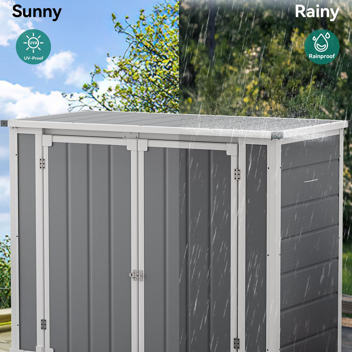 DWVO 41Cu.ft Horizontal Resin Storage Shed Without Shelf, All Weather 4.7x2.5 FT Outdoor Storage Shed with Hydraulic Struts, 3 Locks, Lockable to Floor for Garden Tools, Trash Cans, Gray DWVO