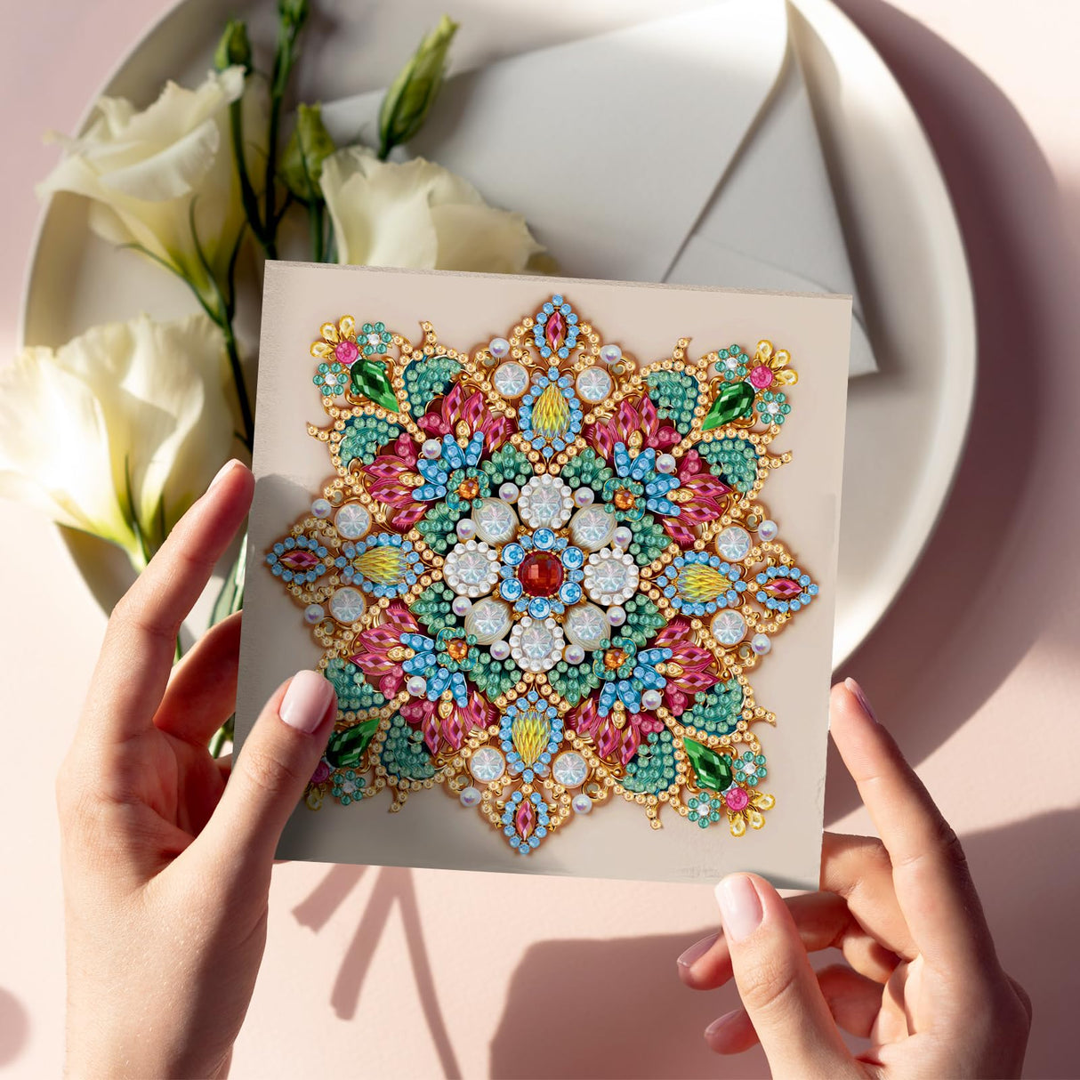 pigpigboss 6 Packs Mandala Diamond Art Greeting Card Kit, Flower Birthday Cards Paint with Diamonds, Special Shaped Diamond Painting Dots Cards Crafts for Adult Holiday Wishes and Blessing pigpigboss