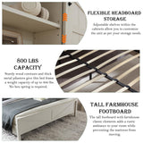 RedLemon Farmhouse Queen Size Bed Frame with Bookcase Headboard, Sliding Barn Door, Storage Cabinet, Charging Station, Wood Slats Support, No Box Spring Needed, Antique White RedLemon