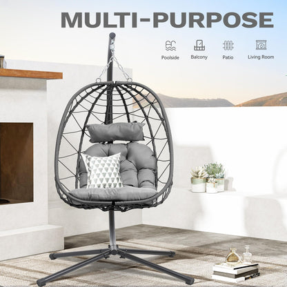 DWVO Egg Hanging Swing Chair with Stand Egg Chair Wicker Egg Chair with Cushions 330lbs for Patio, Bedroom, Garden and Balcony, Dark Gray