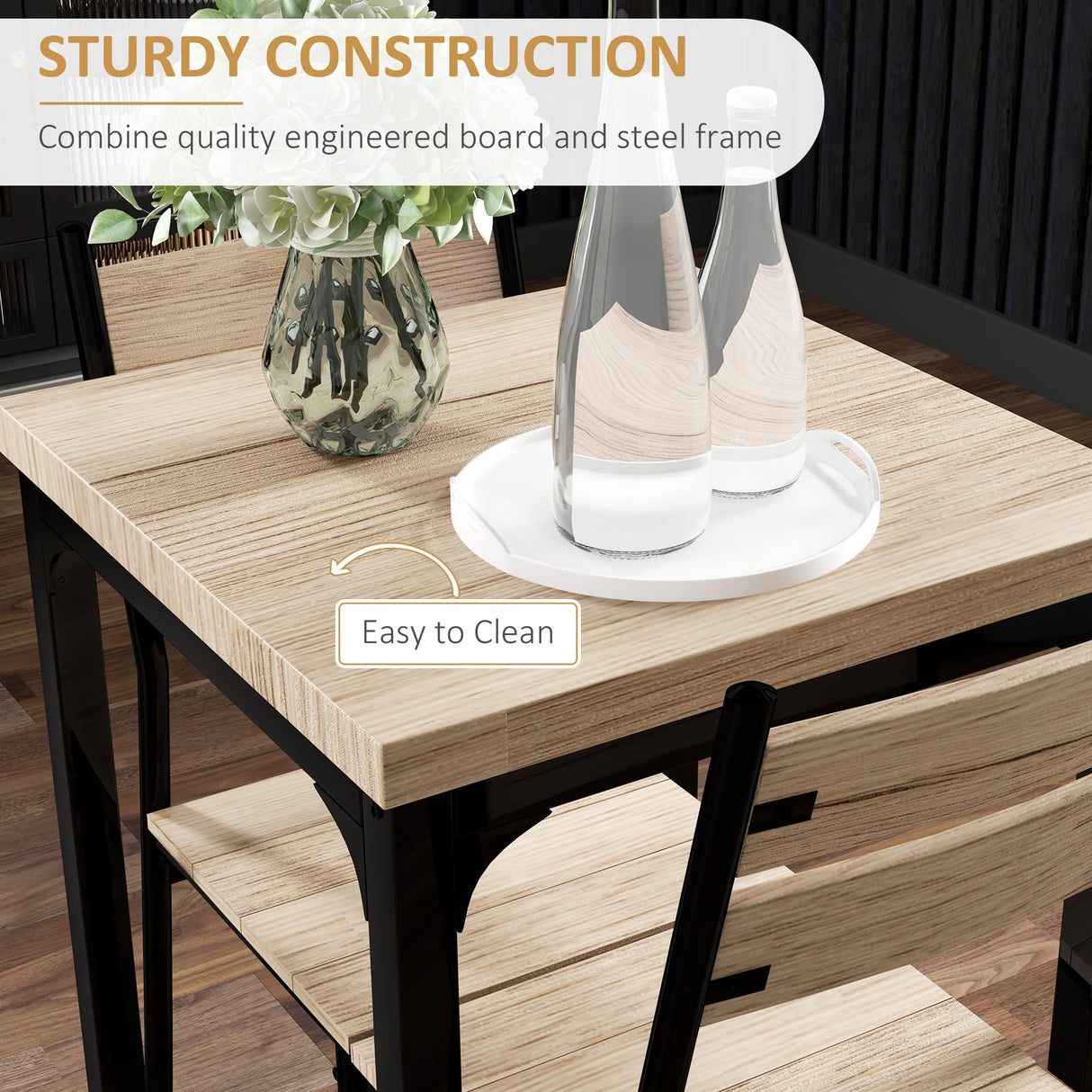 HOMCOM Light Wood Grain 3-Piece Dining Table Set for Small Spaces HOMCOM