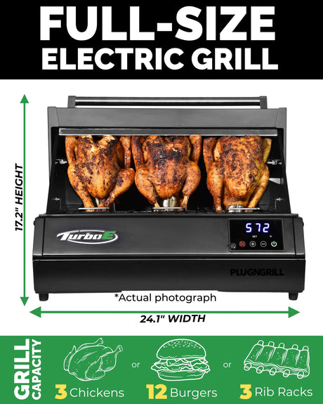 Turbo E Outdoor Electric Grill by PLUGNGRILL - High-Power 1700W Infrared Grill Technology - 24-Inch Smart BBQ Grill with Probe & Digital Display for Precise Cooking & Searing PLUGNGRILL