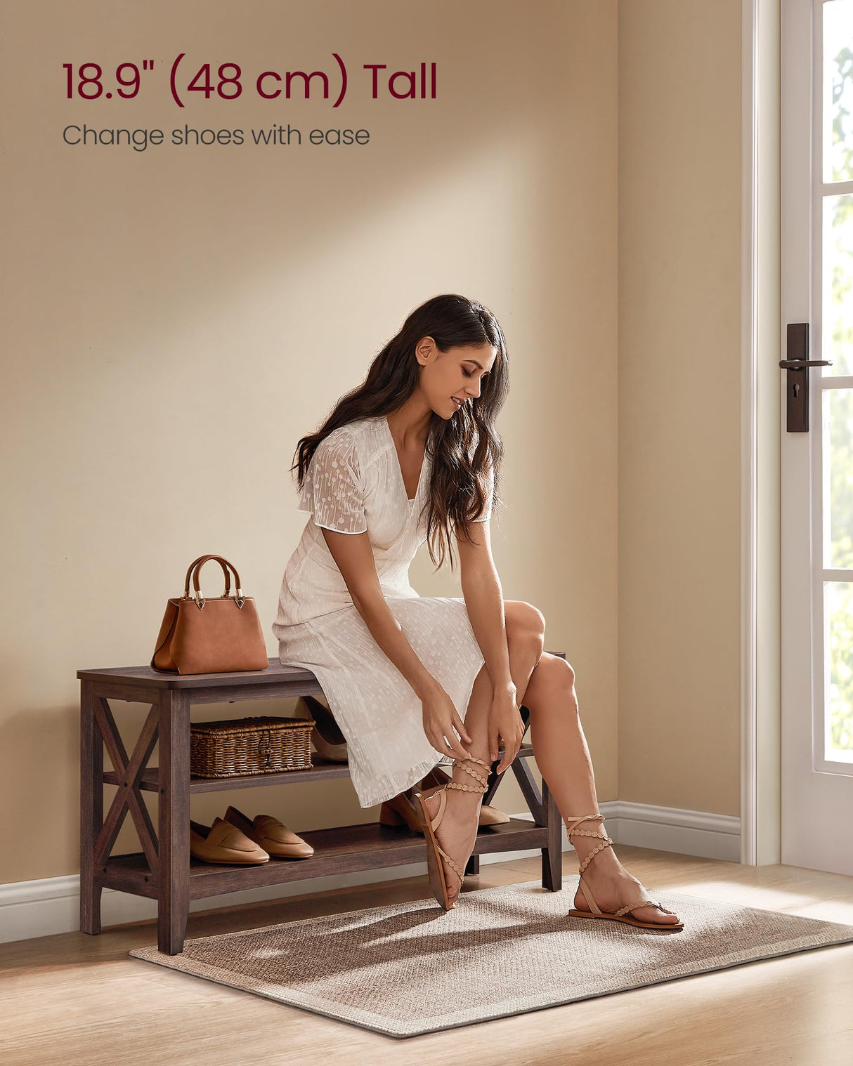 VASAGLE, Entryway Storage Bench, 2-Tier Shoe Rack, 11.8 x 39.4 x 18.9 Inches, Holds up to 600 lb, Farmhouse Style, for Living Room, Bedroom, Maroon Brown ULSB153K51 VASAGLE