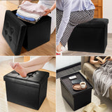 AmasSmile Storage Ottoman Folding Foot Rest Stool, Leather Footstool Bench, Short Ottoman Stool, Storage Foot Rest Store, Books (Black, 13" D x 17" W x 13" H) AmasSmile