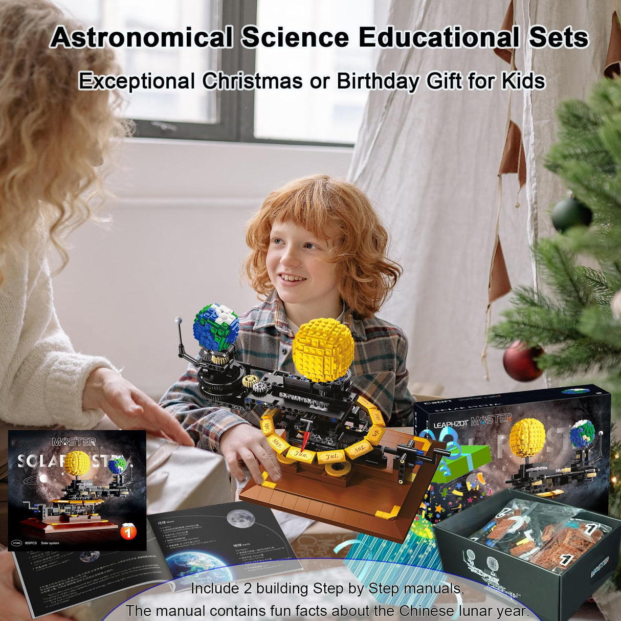 LEAPHZOT Solar System Earth Moon Sun Model,Astronomical Science Educational Building Blocks Sets,Kid's Brain-Inspired Space Toys for 8+ Kids Christmas Birthday Gifts(865 Pieces) LEAPHZOT