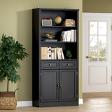 BORNOON 71.4" Tall Bookshelf with Drawers & Cabinet, 5-Tier Floor Standing Bookcase with Storage Doors, Adjustable Shelves & Metal Handles, 31.5" Wide Organizer for Home Office, Living Room BORNOON