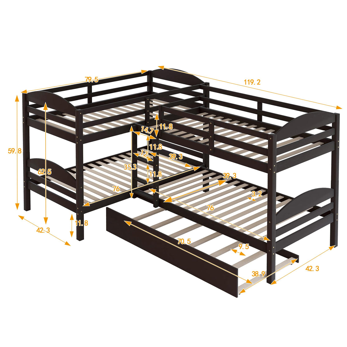Harper & Bright Designs Twin L-Shaped Bunk Bed with Trundle, Can be Divided into Two L-Shaped Beds, No Spring Box Needed (Espresso) Harper & Bright Designs