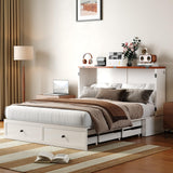 Mjkone Murphy Bed, Full Size Cabinet Bed with Tri-Folding Memory Foam Mattress, 2 Storage Drawers, Murphy Chest Beds with Built-in Charging Station for Living Room Home Office, Easy Assembly (White) Mjkone