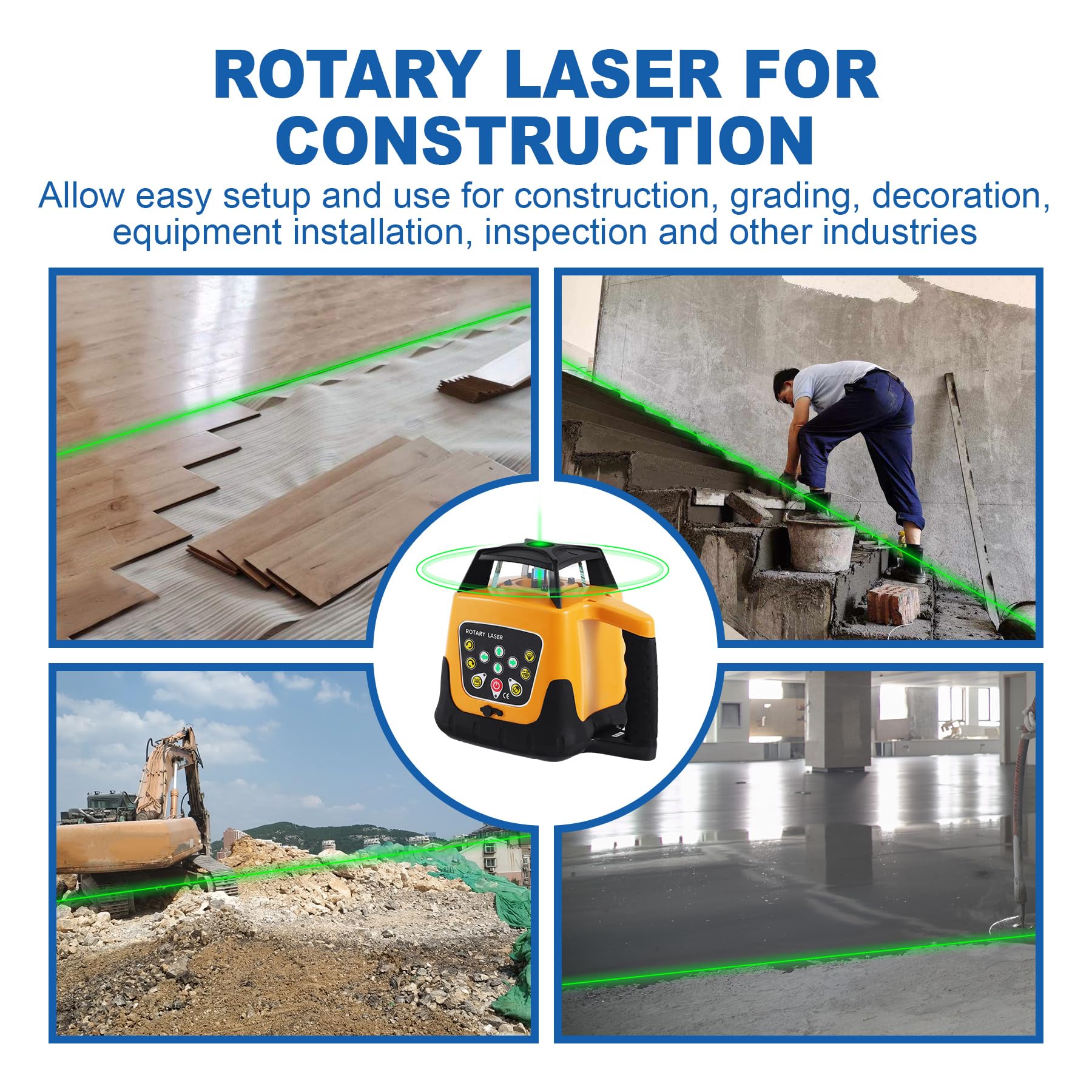 Iglobalbuy Rotary Laser Level Green Laser Self Leveling Kit, 500M Green Beam 360° Automatic Horizontal/Vertical Self-leveling Rotary Rotating Laser Level with Receiver - WoodArtSupply