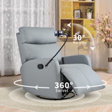 CHSICFOR Manual Swivel Recliner Chair,Nursery Reclining Sofa Chair with Lumbar Support, Adult Soft Padded Faux Leather Glider Recliner with 360° Free Rotation,Removable Phone Holder,Blue Gray CHSICFOR