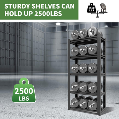 VIYET Garage Shelves,72" H Garage Shelving Heavy Duty, 2500Lbs 5 Tier Adjustable Garage Storage Shelves Suitable for Warehouse, Basement, Workshop, Kitchen, Require Assembly, 16" D*36" W*72" H, Black VIYET