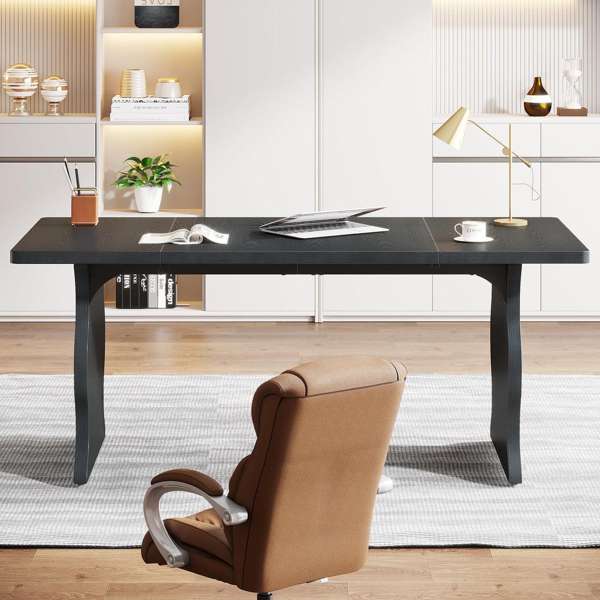 Tribesigns 63-Inch Large Executive Desk, Modern Computer Desk for 1-2 Person, Double PC Gaming Home Office Desk with Sturdy Legs, Black Tribesigns