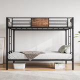 VECOCHO Metal Bunk Bed Twin Over Twin with 2- Side Ladder and Full-Length Guardrail，Space-Saving Design/No Box Spring Needed/Noise Free,Black & Vintage Brown VECOCHO