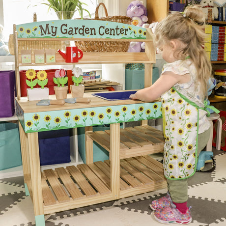 Svan Wooden Toy Gardening Center Indoor Playset - 22 Pc Garden Stand Set w Flowers Seed Packets Pots Shovel Rake Apron Watering Pot - Great Interactive & Fun Pretend Playtime, Gift for Boys or Girls Svan