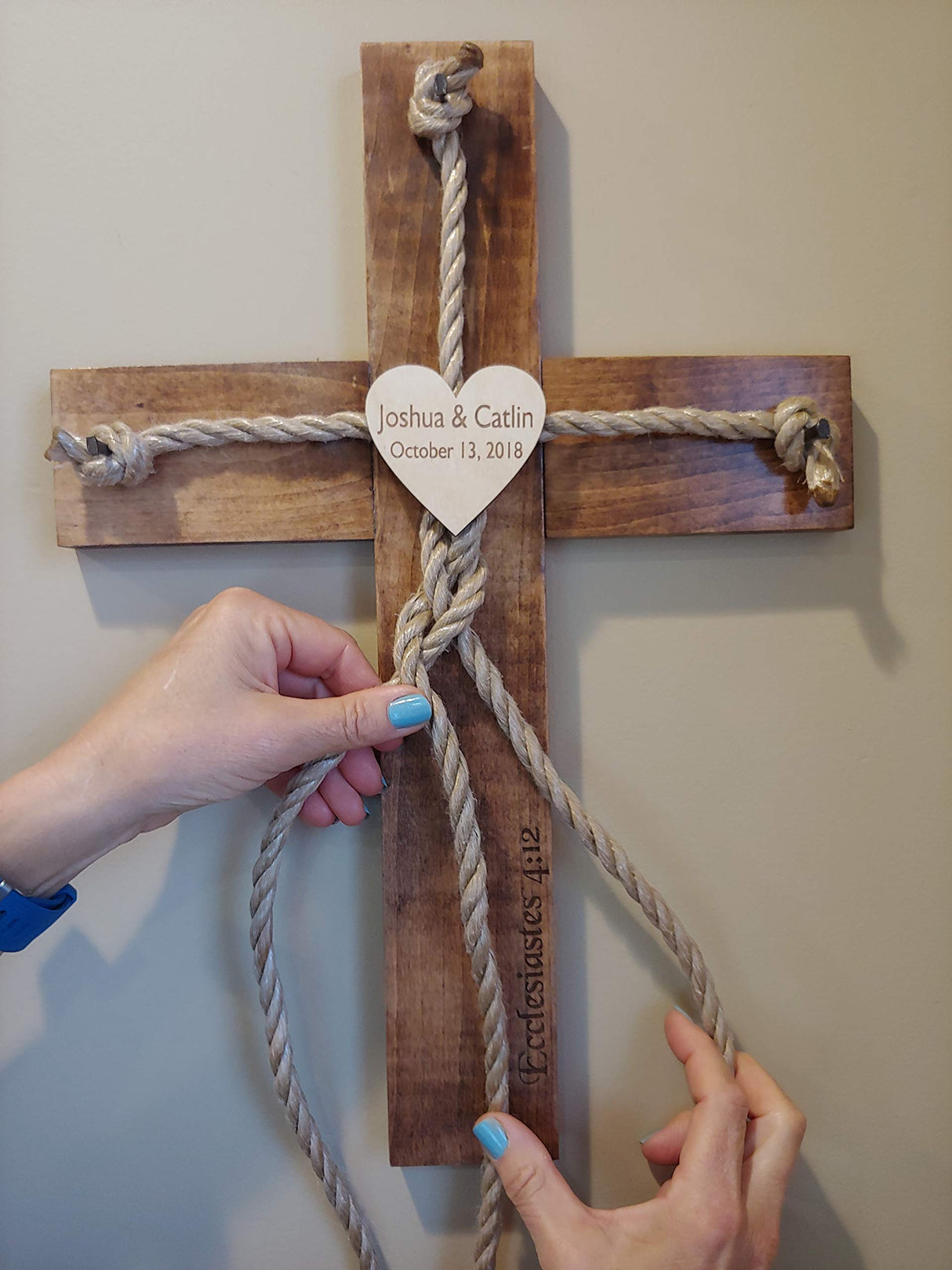 Personalized Laser Engraved Wedding Rope Wood Cross Personal Handcrafted Displays