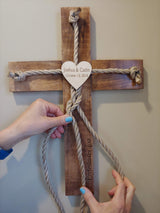 Personalized Laser Engraved Wedding Rope Wood Cross Personal Handcrafted Displays