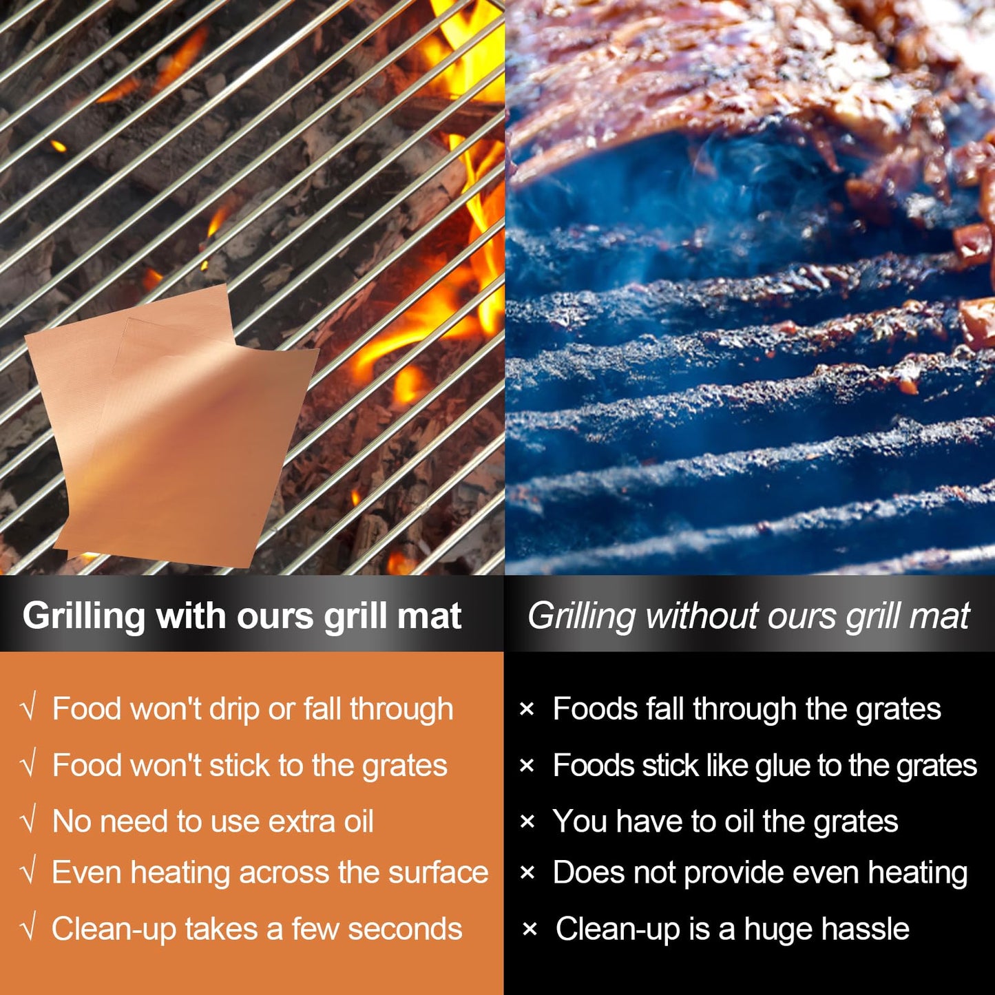 UBeesize Copper Grill Mats for Outdoor Grill, Set of 6 Heavy Duty Grill Mats, Non Stick BBQ Grill Mats & Baking Mats, Resuable and Easy to Clean, Works on Gas Charcoal and Electric BBQ-15.75 x 13 Inch