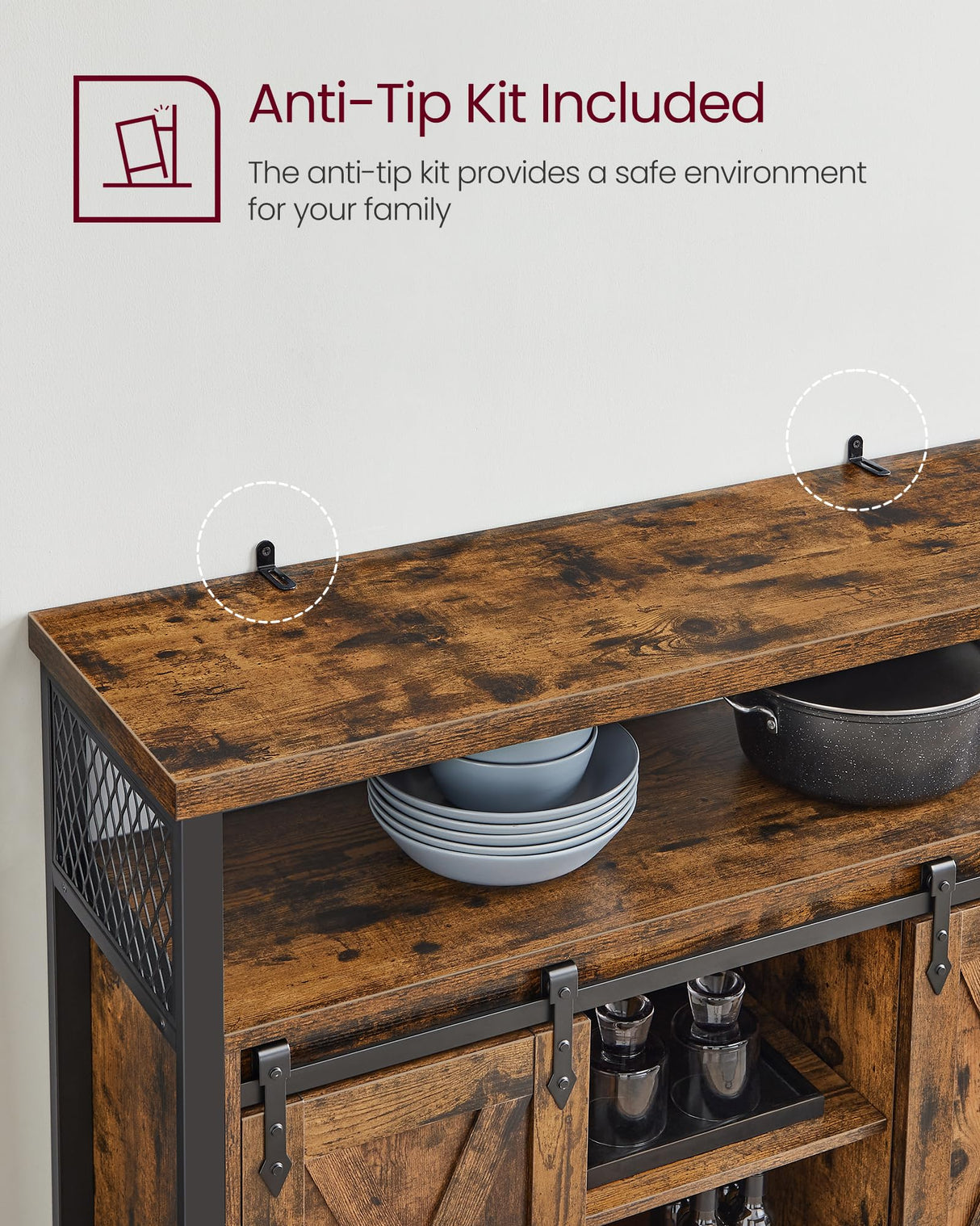 VASAGLE Buffet Cabinet, Storage Cabinet, Sideboard with 2 Sliding Barn Doors, Adjustable Shelves, 13 x 39.4 x 31.5 Inches, for Living Room, Rustic VASAGLE