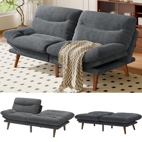 AMADA HOMEFURNISHING Futon Sofa Bed,Vintage Couch with Adjustable Backrest & Armrests, Convertible Futon Sofa Couch for Efficient Home,Small Spaces, Living Room or Office, Corduroy futon Couch,Grey AMADA HOMEFURNISHING