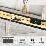 Halitaa Queen Size Bed Frame with LED Lights and Charging Station in Antique White Halitaa