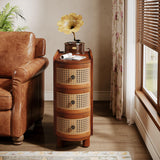 Tribesigns Solid Wood End Table, 3-Drawer Rattan Side Table, Night Stand with 3 Rattan Drawers and Exquisite Embossed Handles for Living Room, No Assembly Required (Walnut & Oak, 1PC) Tribesigns