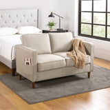 Mellow HANA Modern Linen Fabric Loveseat / Sofa / Couch with Armrest Pockets, Sand Grey Mellow