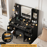 Fameill Black Makeup Vanity with 10 Lights & Power Outlets, Big Vanity with 3 Storage Compartments, Vintage Vanity Set with Large Drawers and Storage Cabinet, 45in Fameill