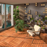 Teak Interlocking Deck Tile (Pack of 9,), Interlocking Patio Tile in Solid Teak Wooden Oiled Finish Waterproof All Weather Perfect for Indoor Outdoor (6 Slat, Teak Wood-9Pcs) RAKYTO