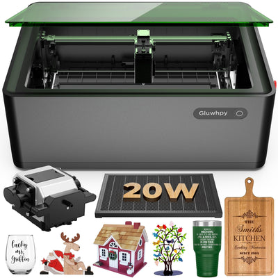 Gluwphy Class 1 20000mV(20W) Enclosed Engraving Machine with Air Assist Honeycomb, Turbo Fan Filtering Laser Cutter for Wood, Metal, Acrylic, Leather, Black