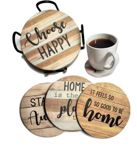 PANCHH Rustic Farmhouse Stone & Cork Coasters for Drinks, Absorbent - Set of 6 Coasters with Holder - Best Housewarming Gifts for New Home Ideas - Cute Kitchen and Coffee Table Décor & Accessories PANCHH COLLECTIONS